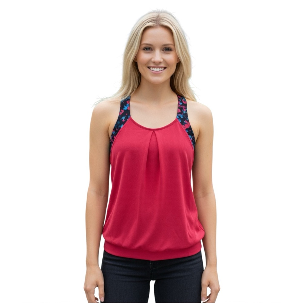 Lululemon Size 6 Strappy Back Built-In Bra Hot Pink Black Tank Top Yoga Gym